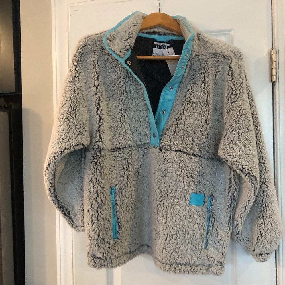 Justice Sherpa not Walmart fleece jacket girls grey w light blue